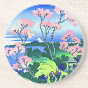 北 斎 Goten-Yama Hill Hokusai Cherry Blossom Fin Sandstein Untersetzer