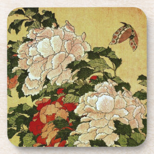 北 斎 Hokusai Peonies & Butterflies Kunstkunst Getränkeuntersetzer