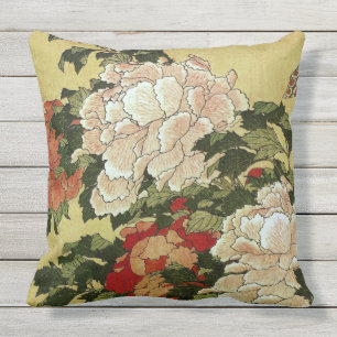 北 斎 Hokusai Peonies & Butterflies Kunstkunst Kissen Für Draußen