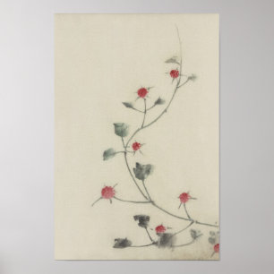北 斎 Rote Blüten im Weinkeller Hokusai Kunstku Poster