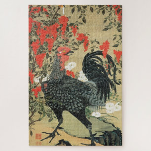 南 天 雄 図, 若 Rote Nuts und Rooster, Jakuchū, 鶏 Puzzle
