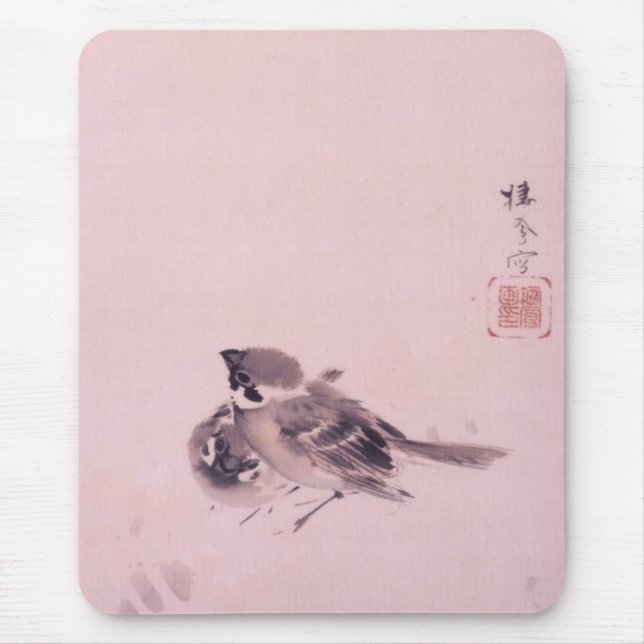 双 雀, 栖 Paar 鳳 Sparrow, Seihō, japanische Kunst Mousepad (Vorne)