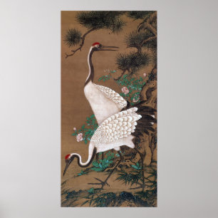 双 鶴 図, 渡 辺 石 Kranes, Watanabe Shuseki Poster