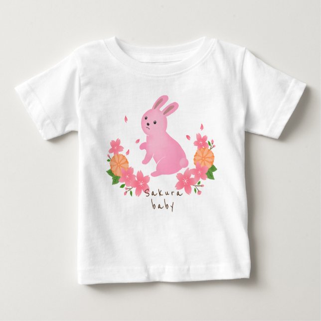 可愛い桜とピンクのうさぎ 日本 和風 cherry blossoms baby t-shirt (Vorderseite)