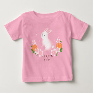 可愛い桜と白うさぎ ピンク 日本 和風 cherry blossoms baby t-shirt