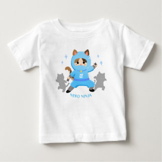 可愛い猫忍者 日本 ブルー ベビー Cat Ninja from Japan Blue Baby Baby T-shirt