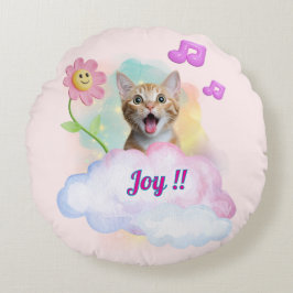 可愛い『Joy!!』おしゃべりねこ♡ Rundes Kissen