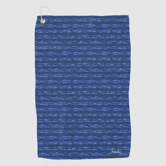 名前　カスタム　迷彩×ボーダー（ブルー）  ゴルフタオル GOLFHANDTUCH (Vorderseite)