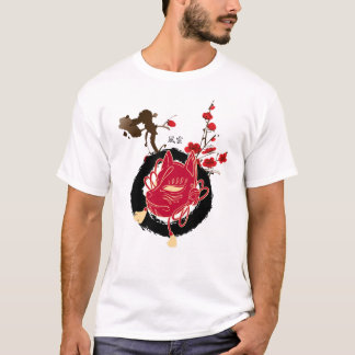 和風 日本の梅とキツネのお面 筆記帳 T-Shirt
