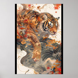 【大】紅葉と黄金に包まれた虎／A tiger in gold and autumn Poster