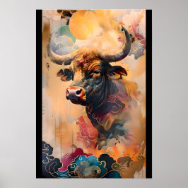 【大】黄金の牛と夢の雲／Golden Bull and Dreamy Clouds Poster