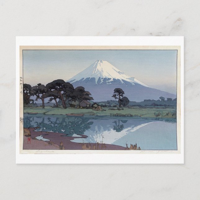富 士 山 川, Fuji, Suzukawa, Yoshida, Woodcut Postkarte (Vorderseite)