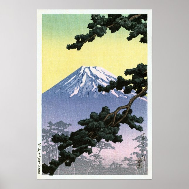 富 士 山, Mount Fuji, Hasui Kawase, Woodcut Poster (Vorne)
