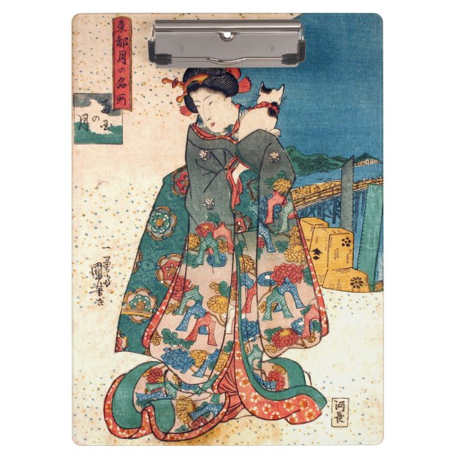 少女と猫, 国芳 Mädchen mit Katze, Kuniyoshi, Ukiyo-e Klemmbrett (Vorderseite)