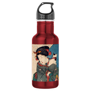 少 女 猫, 国 Mädchen mit Katze, Kuniyoshi, Ukiyo-e, 芳 Edelstahlflasche