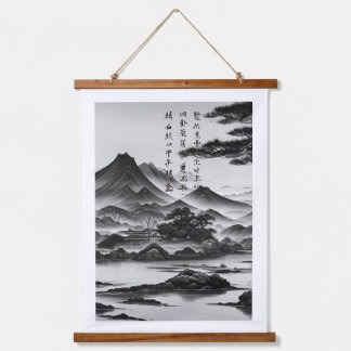 山水画 幻想の松 WANDTEPPICH MIT HOLZRAHMEN