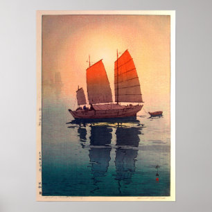 帆 船 朝, Segelboote morgens, Hiroshi Yoshida Poster