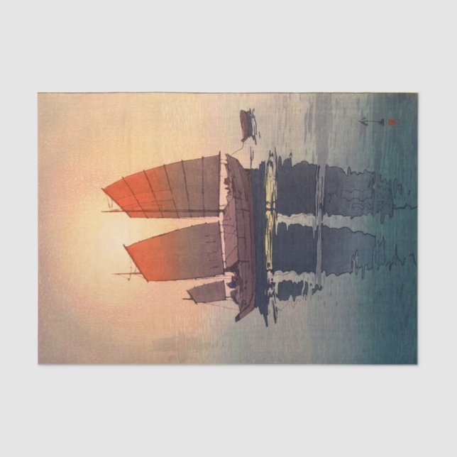 帆 船 朝 Segelboote morgens, Hiroshi Yoshida Seidenpapier (Vorderseite)