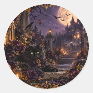 幻想的なゴシックハロウィン 黒猫 ラウンドシール RUNDER AUFKLEBER