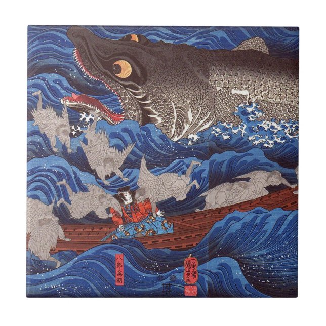 怪物鮫, 国芳 Monster-Haifisch, Kuniyoshi, Ukiyo-e Fliese (Vorderseite)