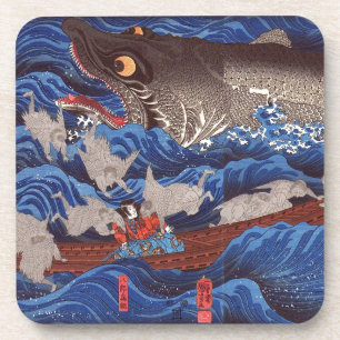 怪物鮫,国芳 Monster Shark, Kuniyoshi, Ukiyo-e Untersetzer