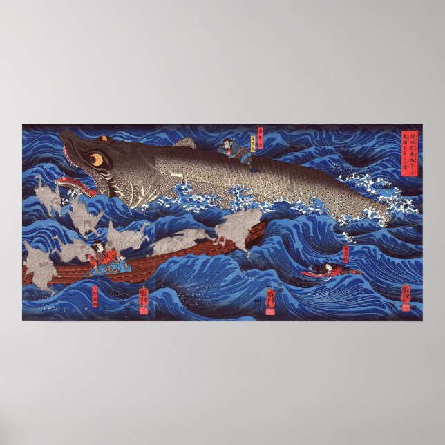 怪 鮫,国 Monsterhai, Kuniyoshi, Ukiyo-e物 Poster (Vorne)