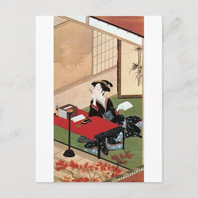 手 を 書 女, 春 Woman einen Brief schreiben, Shunsho Postkarte (Vorderseite)