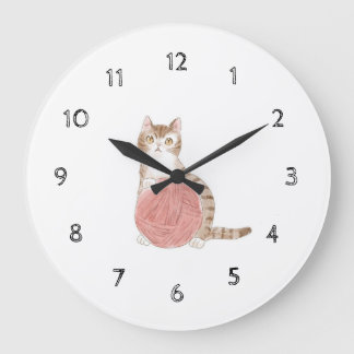 文字 カスタマイズ 猫と毛糸玉 by:Siori.K アクリル壁時計 Große Wanduhr