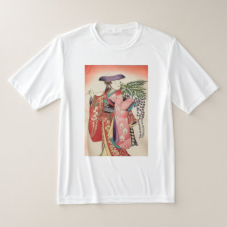 日本の伝統着物生地　美しい藤娘Tシャツ T-Shirt