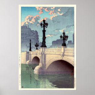 日 本 橋, Nihonbashi Bridge, Hasui Kawase, Woodcut Poster