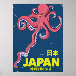 日 本 Japan Vintager Tintenfisch Reiseplakat Poster