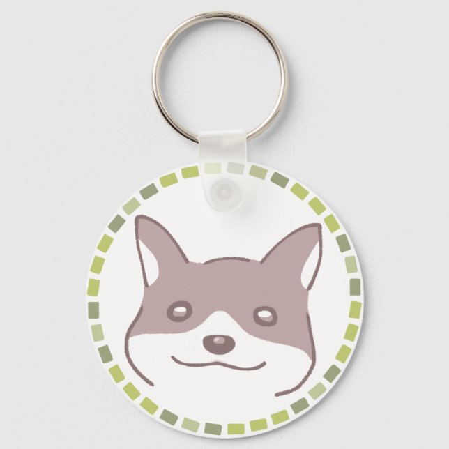 明るいタイル模様＆笑顔の犬イラスト SCHLÜSSELANHÄNGER (Vorderseite)