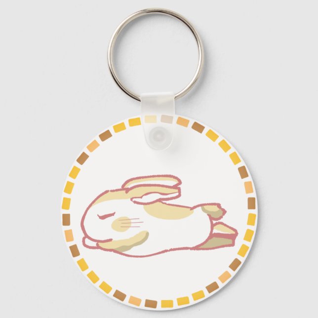 春らしい濃い桃色＆リラックスうさぎイラスト SCHLÜSSELANHÄNGER (Vorderseite)