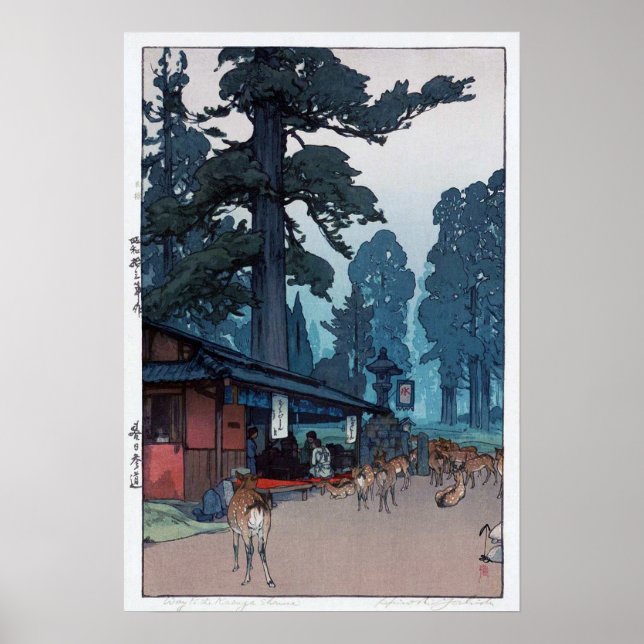春 大 社 鹿, Hirsch von Kasuga Shrine, Hiroshi Yoshida Poster (Vorne)