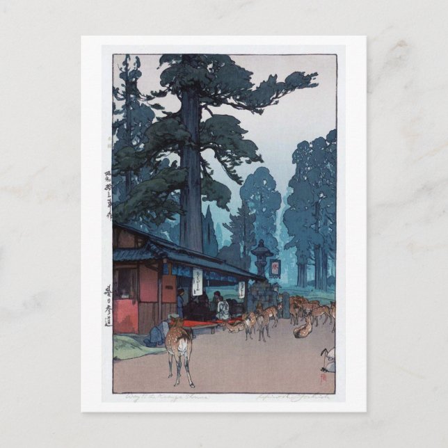 春 大 社 鹿, Hirsch von Kasuga Shrine, Hiroshi Yoshida Postkarte (Vorderseite)