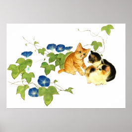 朝顔子猫図 Morning glory and kitten ポスター Poster