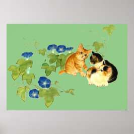 朝顔子猫図 Morning glory and kitten Poster