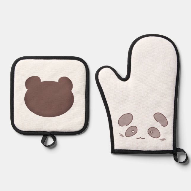 柔らかいパンダイラスト OFENHANDSCHUH & Topflappen-Set (Vorderseite)
