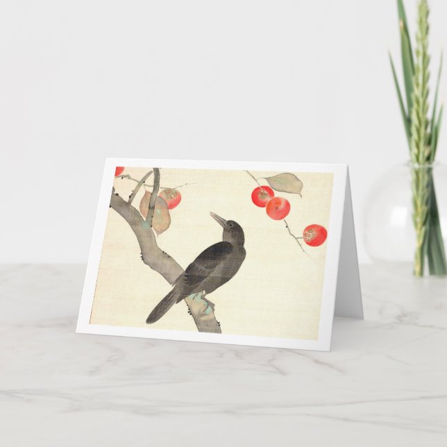 柿に烏, 抱一 Persimone und Krähe, Hōitsu Karte (Vorderseite)