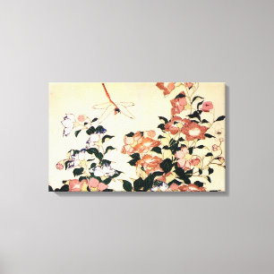 桔 梗, 北 斎 Bellflower und Dragonfly, Hokusai, Ukiyo- Leinwanddruck