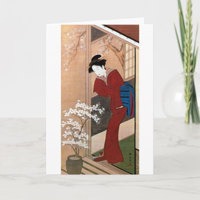 桜の花と女, 春章 Kirschblüten und eine Frau, Shunsho Karte (Vorderseite)