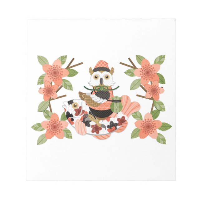 梟 と/Eine Eule und Karpfen Notizblock (Vorderseite)