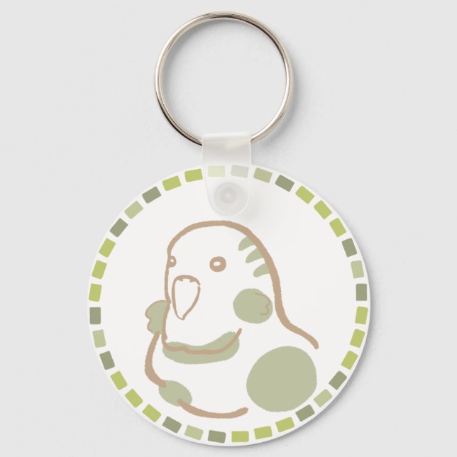 森のインコ＆ポップな緑タイル SCHLÜSSELANHÄNGER (Vorderseite)