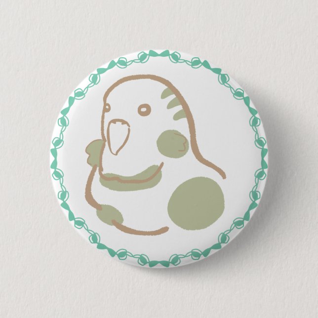 森林の緑を纏ったインコイラスト｜柔らかさと上品さを感じるデザイン BUTTON (Vorderseite)