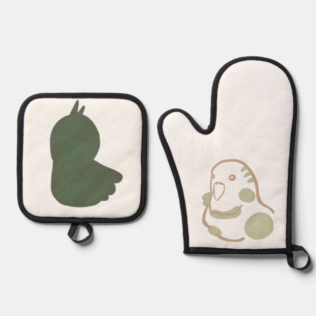 森林浴気分の癒し柔らかデザインインコ OFENHANDSCHUH & Topflappen-Set (Vorderseite)