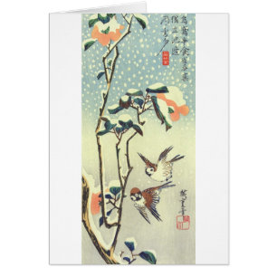 椿 雀, 広 重 Kamelien und Sparrow, Hiroshige, Ukiyo-e