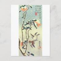 椿 雀, 広 重 Kamelien und Sparrow, Hiroshige, Ukiyo-e