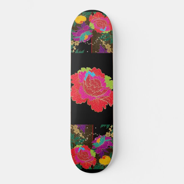 極彩色の牡丹ミックス SKATEBOARD (Vorderseite)