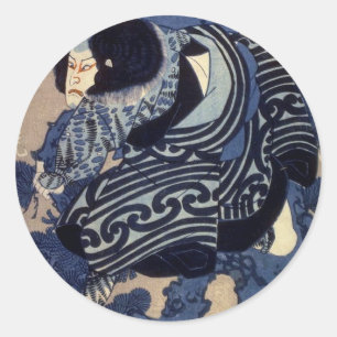 歌 舞 伎 者, 国 Kabuki Schauspieler, Kuniyoshi, Ukiyo-e Runder Aufkleber