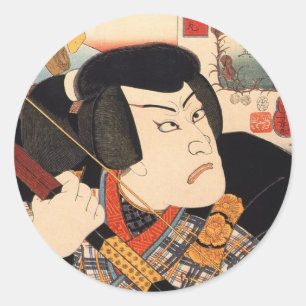 歌 舞 伎 者, 国 Kabuki Schauspieler, Kuniyoshi, Ukiyoe役 Runder Aufkleber